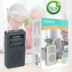 MINI RADIO PORTATILE A 2 BANDE AM/FM PICCOLA RICEVITORE AUDIO LUCE LED TX-8182