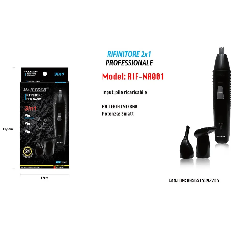 MINI RASOIO ELETTRICO UOMO BARBA PELI NASO RICARICABILE 3IN1 VIAGGIO 3W RIF-NA001