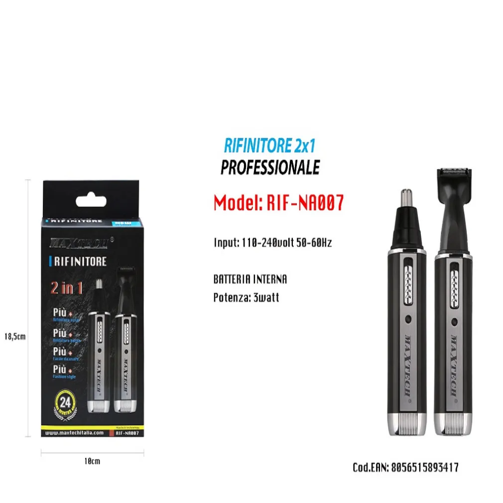 MINI RASOIO RICARICABILE 2IN1 RIFINITORE PELI NASO BARBA PORTATILE 3W RIF-NA007
