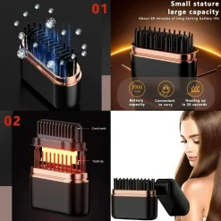 MINI SPAZZOLA PETTINE LISCIANTE CAPELLI PORTATILE USB SENZA FILI CON CONTROLLO TEMPERATURA