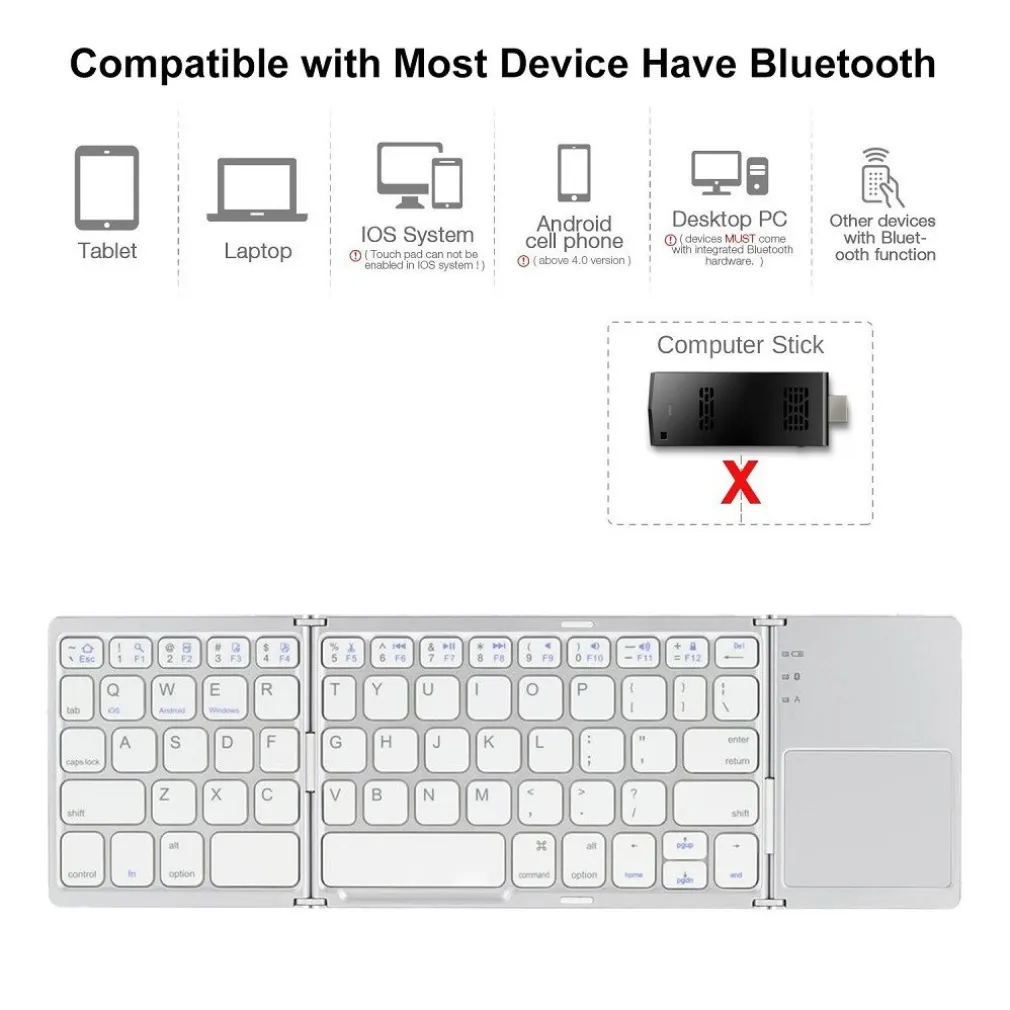 MINI TASTIERA BLUETOOTH PIEGHEVOLE WIRELESS IOS/ANDROID/WINDOWS TOUCHPAD