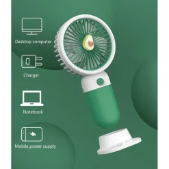 MINI VENTILATORE A MANO BATTERIA RICARICABILE USB PORTATILE TASCABILE VIAGGIO CON BASE