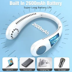 MINI VENTILATORE COLLO PORTATILE RICARICABILE USB SENZA PALE 2600MAH 3 VELOCITÀ SILENZIOSO