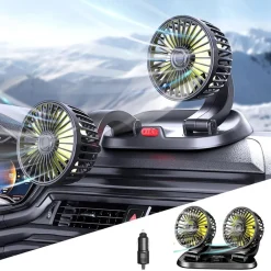 MINI VENTILATORE ELETTRICO AUTO PORTATILE RUOTABILE 2 TESTE SUV CAMPER CAMION 12V
