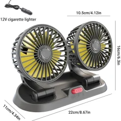 MINI VENTILATORE ELETTRICO AUTO PORTATILE RUOTABILE 2 TESTE SUV CAMPER CAMION 12V