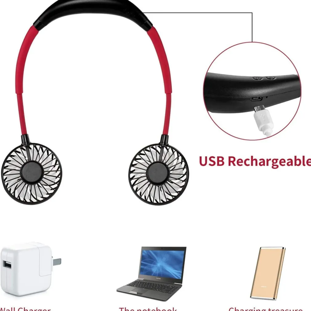 MINI VENTILATORE PORTATILE SUPPORTO CUFFIE APPESO AL COLLO RICARICABILE USB FAN