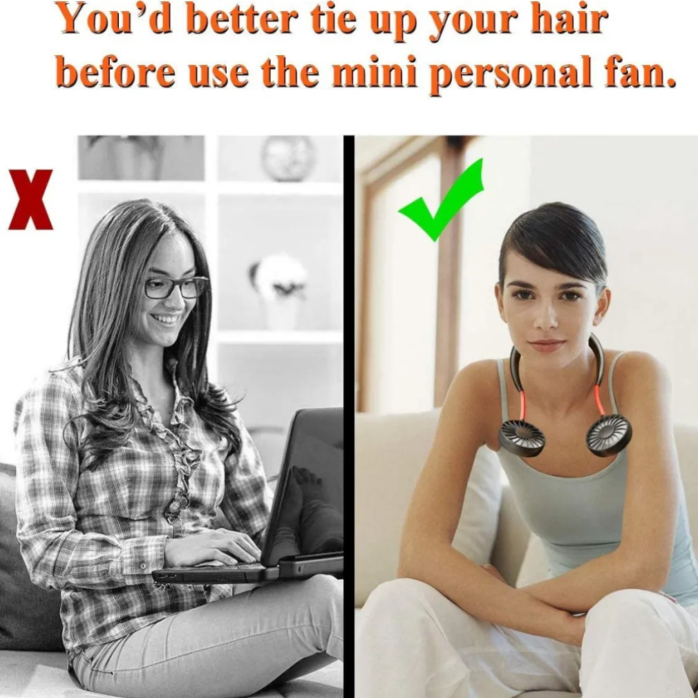 MINI VENTILATORE PORTATILE SUPPORTO CUFFIE APPESO AL COLLO RICARICABILE USB FAN