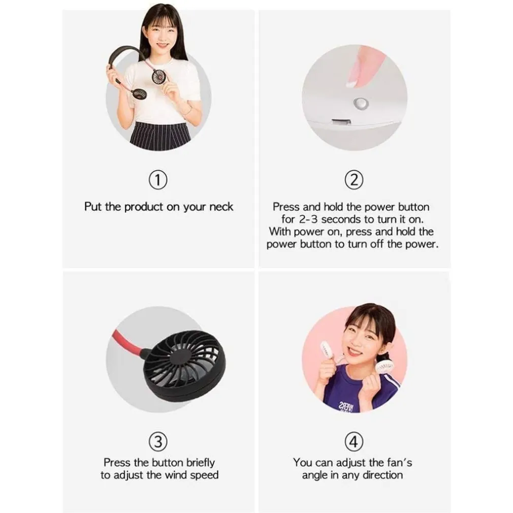 MINI VENTILATORE PORTATILE SUPPORTO CUFFIE APPESO AL COLLO RICARICABILE USB FAN