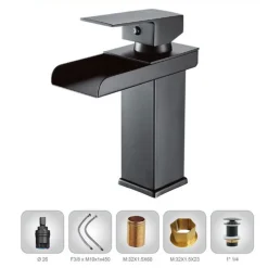 MISCELATORE A CASCATA NERO LAVABO BAGNO RUBINETTO A CANNA BASSA MONOCOMANDO 87398