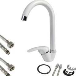 MISCELATORE CANNA ALTA BIANCO ESY_52942 DOPPIO FORO MONOCOMANDO RUBINETTERIA