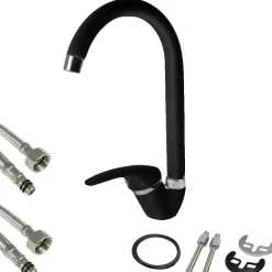 MISCELATORE CANNA ALTA NERO ESY_52941 DOPPIO FORO MONOCOMANDO RUBINETTERIA