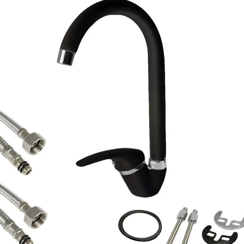 MISCELATORE CANNA ALTA NERO ESY_52941 DOPPIO FORO MONOCOMANDO RUBINETTERIA