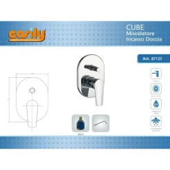 MISCELATORE INCASSO DOCCIA CON DEVIATORE PARETE BAGNO OTTONE CROMATO CUBE 87123
