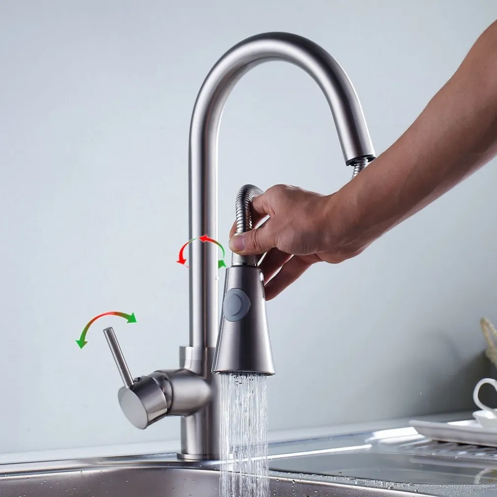 MISCELATORE LAVELLO CUCINA DOCCIA ESTRAIBILE PROFESSIONALE CROMATO RUBINETTO