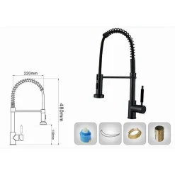 MISCELATORE RUBINETTO CON DOCCETTA LAVELLO CANNA ALTA ISOLA PER CUCINA NERO 87467