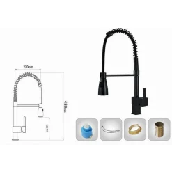 MISCELATORE RUBINETTO LAVELLO CUCINA GETTO A MOLLA BOCCA GIREVOLE NERO QUADRA 87470