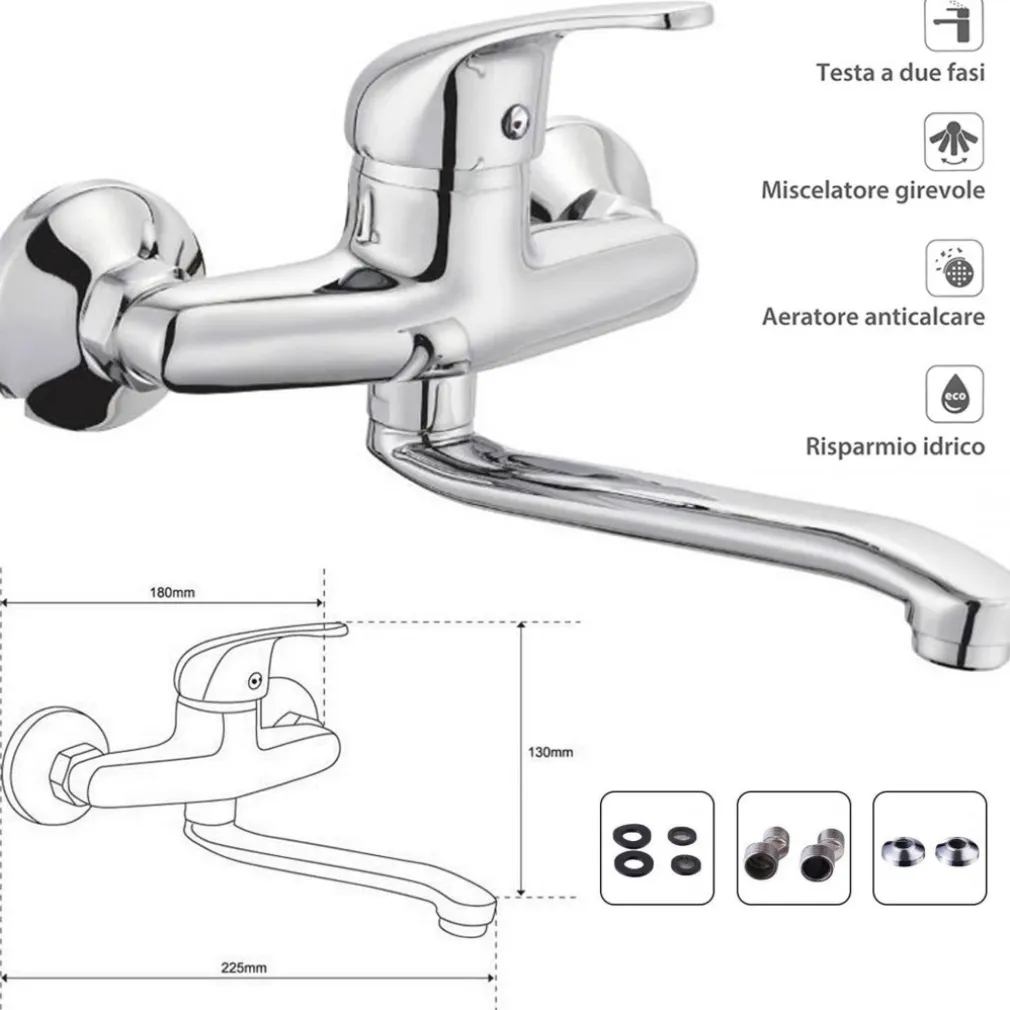MISCELATORE RUBINETTO MONOCOMANDO LAVELLO CUCINA CANNA ALTA CROMATO MURO 69139