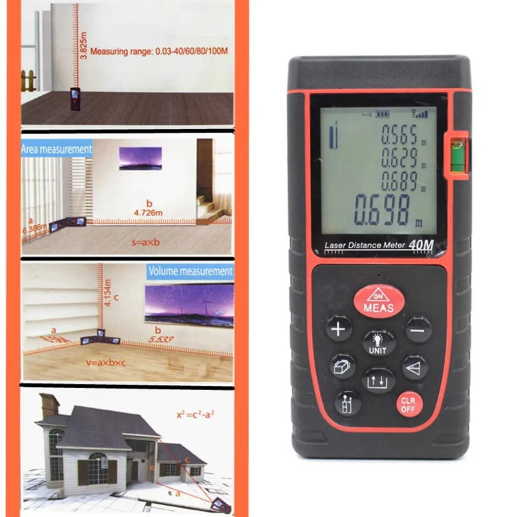 MISURATORE DI DISTANZA METRO PUNTATORE LASER ULTRASUONI DISPLAY LCD MISURA 40 MT