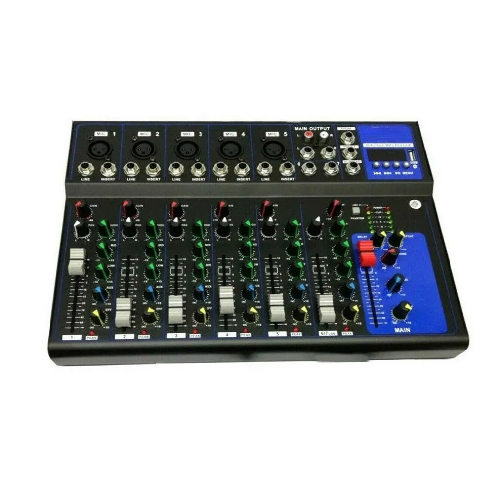 MIXER AUDIO PROFESSIONALE 7 CANALI USB CON ECHO-DELAY DJ KARAOKE PIANOBAR
