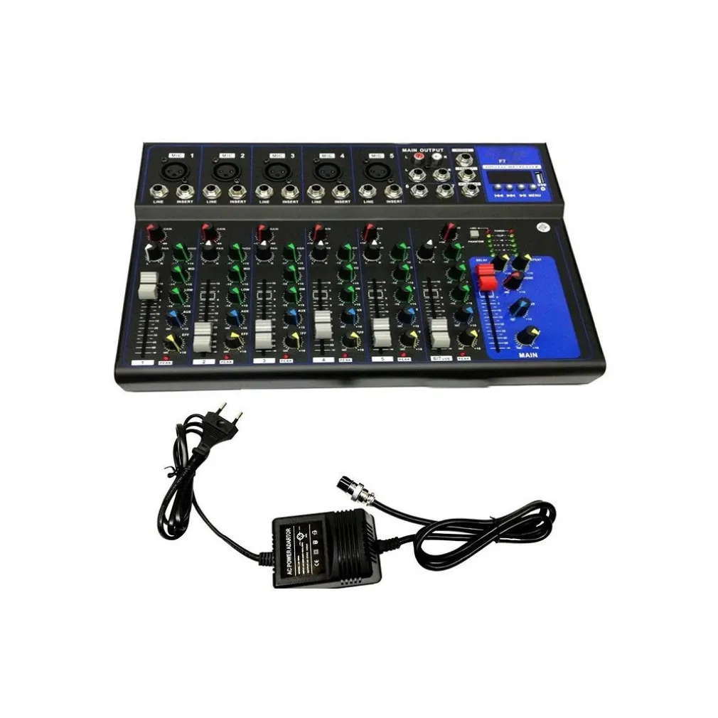 MIXER AUDIO PROFESSIONALE 7 CANALI USB CON ECHO-DELAY DJ KARAOKE PIANOBAR
