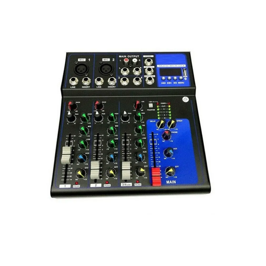 MIXER AUDIO PROFESSIONALE 4 CANALI USB CON ECHO-DELAY DJ KARAOKE PIANOBAR
