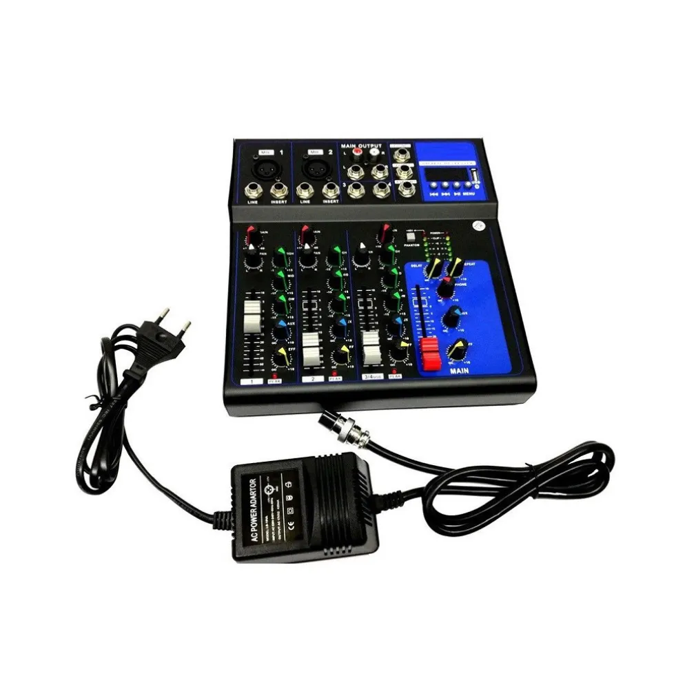 MIXER AUDIO PROFESSIONALE 4 CANALI USB CON ECHO-DELAY DJ KARAOKE PIANOBAR