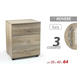MOBILE CASSETTIERA GAIA LEGNO ROVERE 3 CASSETTI 50X40X64CM DESIGN MODERNO 769474
