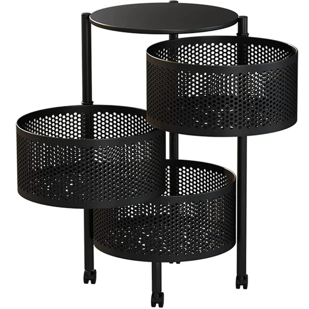 MOBILE MOBILETTO TAVOLINO METALLO NERO 3 SCOMPARTI PORTATUTTO REGOLABILE 30x60CM