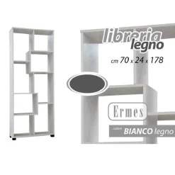 MOBILE MODERNO LIBRERIA SCAFFALE 8 SCOMPARTI IN LEGNO BIANCA 70X24X178CM 715648