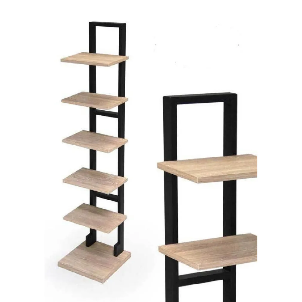 MOBILE SCAFFALE MODERNO IN METALLO 5 RIPIANI MENSOLE IN LEGNO 30X30X131CM 783180