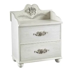 MOBILETTO 2 CASSETTI LEGNO PORTA OGGETTI COMODINO ROSE 30X19X25CM BIANCO 574665