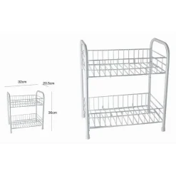 MOBILETTO IN METALLO PORTA OGGETTI 2 RIPIANI BIANCO SCAFFALE BAGNO 32X36CM 52530