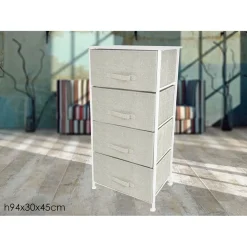MOBILETTO MULTIUSO CON 4 CASSETTI IN TESSUTO BEIGE DESIGN SALVASPAZIO CASA H94X30X45CM
