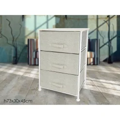 MOBILETTO MULTIUSO CON 3 CASSETTI IN TESSUTO BEIGE DESIGN SALVASPAZIO CASA H73X45X30CM