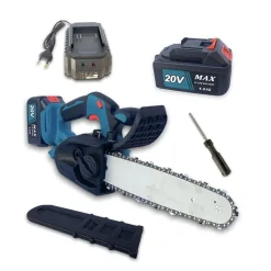 MOTOSEGA A BATTERIA 20V MINI ELETTROSEGA LAMA 10'' 4AH 2 BATTERIE SERBATOIO OLIO