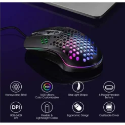 MOUSE DA GIOCO CABLATO USB MACRO DEFINITION 7 TASTI PROGRAMMABILE LUCE RGB QM1