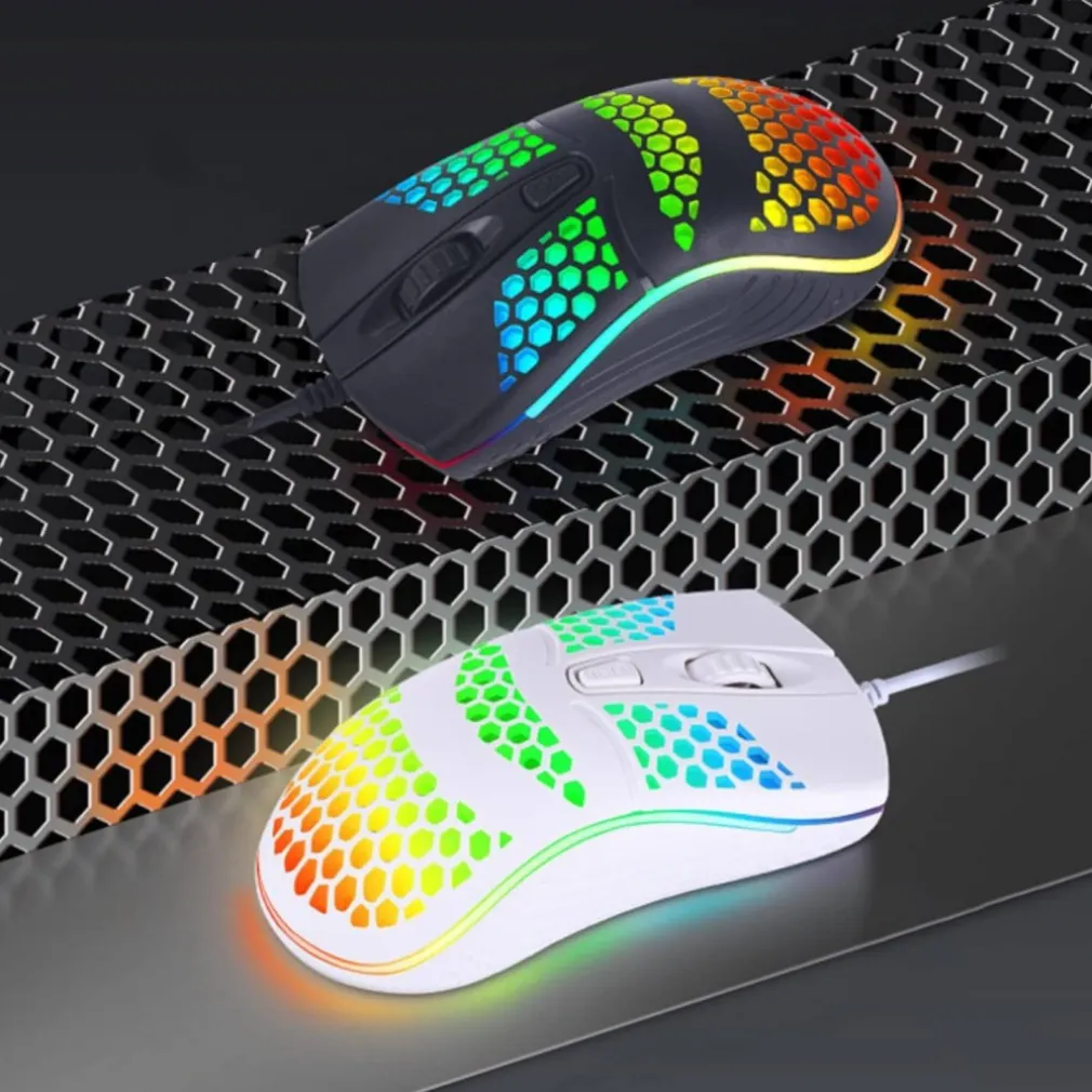 MOUSE GAMING CON FILO LEGGERO LUCI A LED MULTICOLOR EFFETTO TRAFORATO PER PC