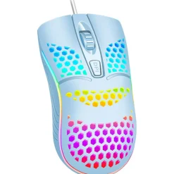 MOUSE GAMING CON FILO LEGGERO LUCI A LED MULTICOLOR EFFETTO TRAFORATO PER PC