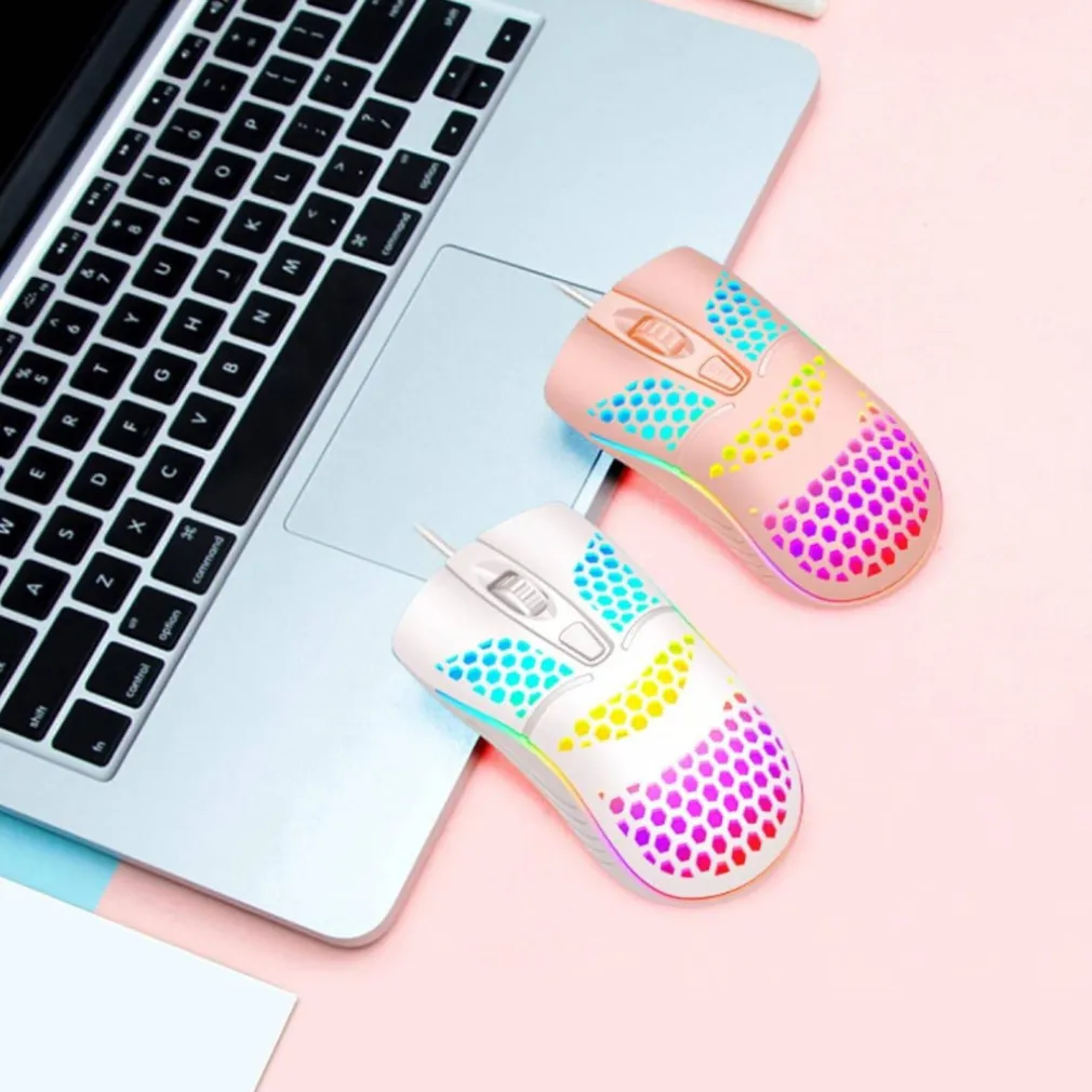 MOUSE GAMING CON FILO LEGGERO LUCI A LED MULTICOLOR EFFETTO TRAFORATO PER PC