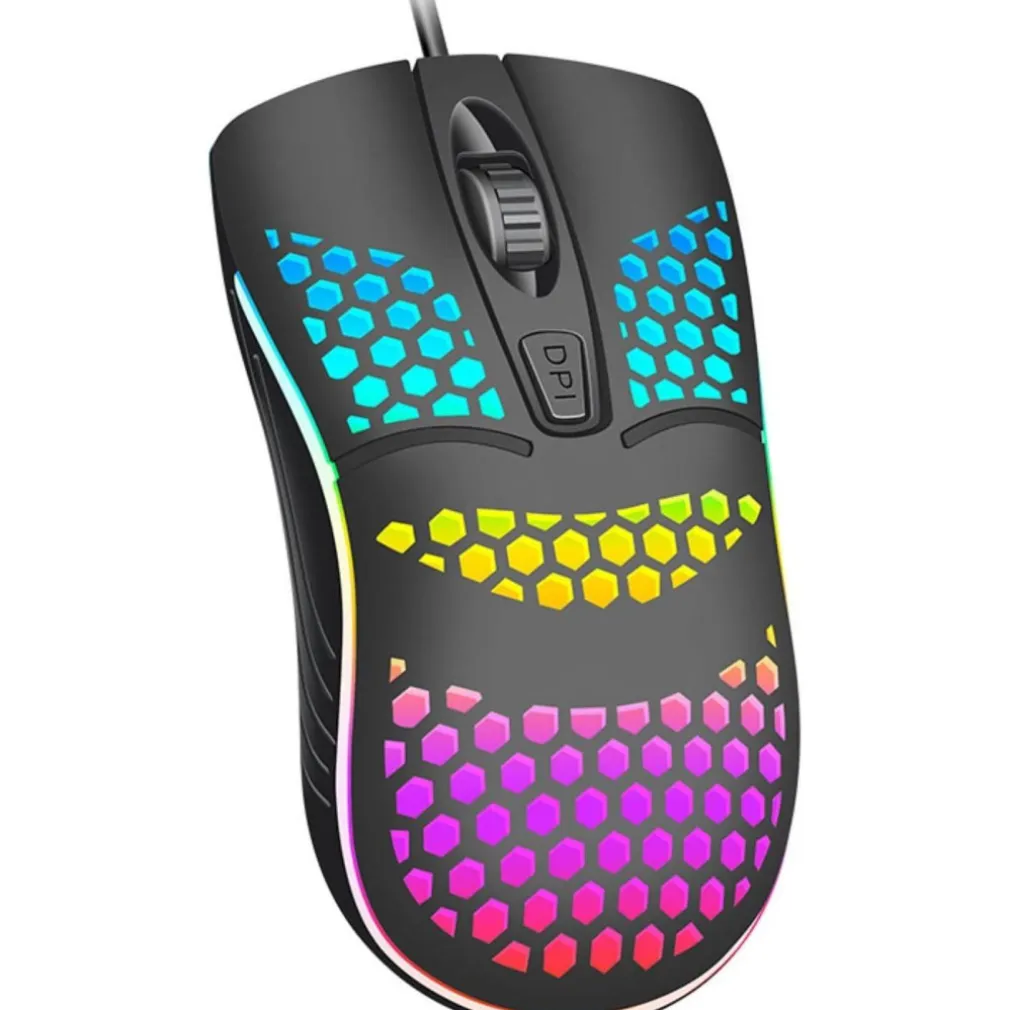 MOUSE GAMING CON FILO LEGGERO LUCI A LED MULTICOLOR EFFETTO TRAFORATO PER PC