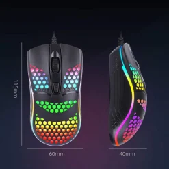 MOUSE GAMING CON FILO LEGGERO LUCI A LED MULTICOLOR EFFETTO TRAFORATO PER PC