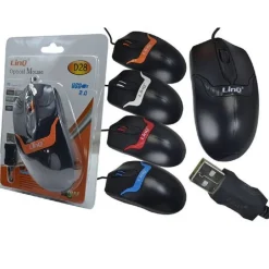 MOUSE OTTICO CON CAVO USB 1200DPI PLUG AND PLAY PER PC NOTEBOOK VARI COLORI D28
