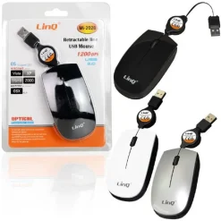 MOUSE OTTICO ROTELLINA FILO CAVO USB 2.0 RETRATTILE SENSORE 1200DPI PC MI-2028