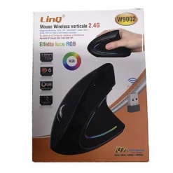 MOUSE VERTICALE WIRELESS 2.4GHZ ERGONOMICO CON 7 LUCI LED RGB SENZA FILI W9002