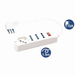 MULTIPRESA 1 PRESA UNIVERSALE SCHUKO+3 BIPASSO 10/16A SPINA 10A CAVO 1.5MT 80083