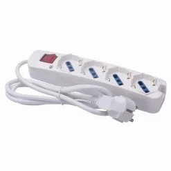 MULTIPRESA 4 USCITE UNIVERSALI SPINA 16A CAVO 1.5MT BIANCO CON INTERRUTTORE 80174N
