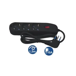 MULTIPRESA 3 USCITE UNIVERSALI SCHUKO SPINA 10A CAVO 1.5 MT NERO CIABATTA 80100N