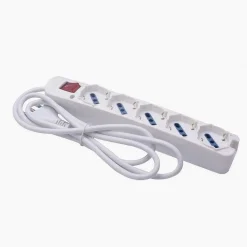 MULTIPRESA 5 USCITE UNIVERSALI SPINA 16A CAVO 1.5 MT INTERRUTTORE BIANCO 80180N
