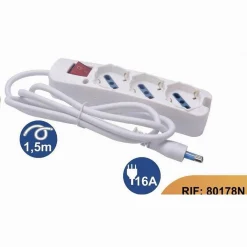 MULTIPRESA 3 USCITE UNIVERSALI INTERRUTTORE LUMINOSO SPINA 16A CAVO 1.5MT 80178N