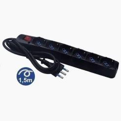 MULTIPRESA 6 USCITE UNIVERSALI SCHUKO BIPASSO SPINA 16A CAVO 1.5 MT NERO 80098N